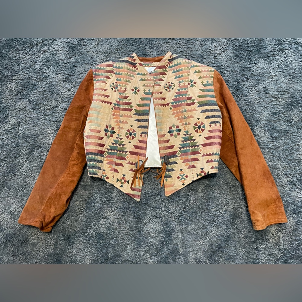 Hand made suede & tapestry western dress jacket
